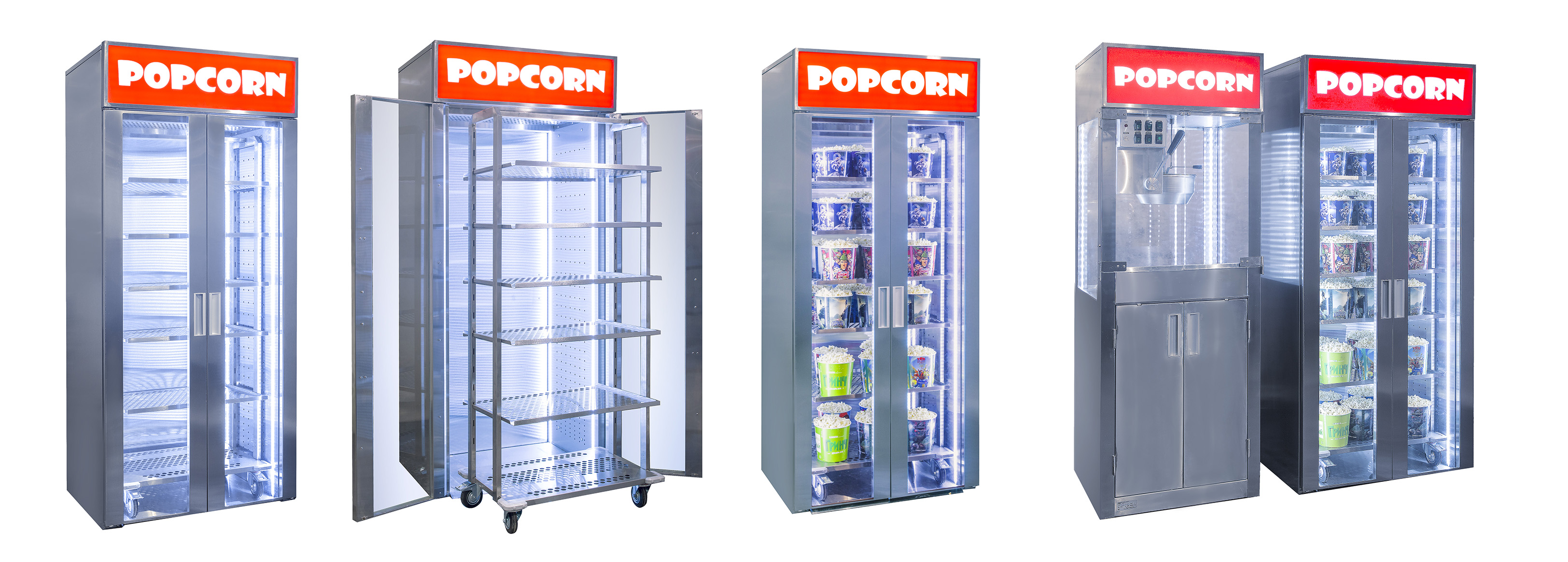 Self-Service Popcorn and Nacho Display Warmer with cart, 6 shelves, L 0,9m